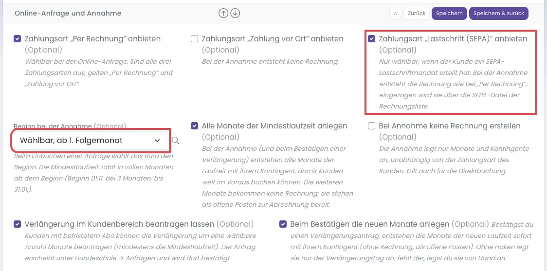 Abschnitt Online-Anfrage und Annahme der Abo-Vorlage