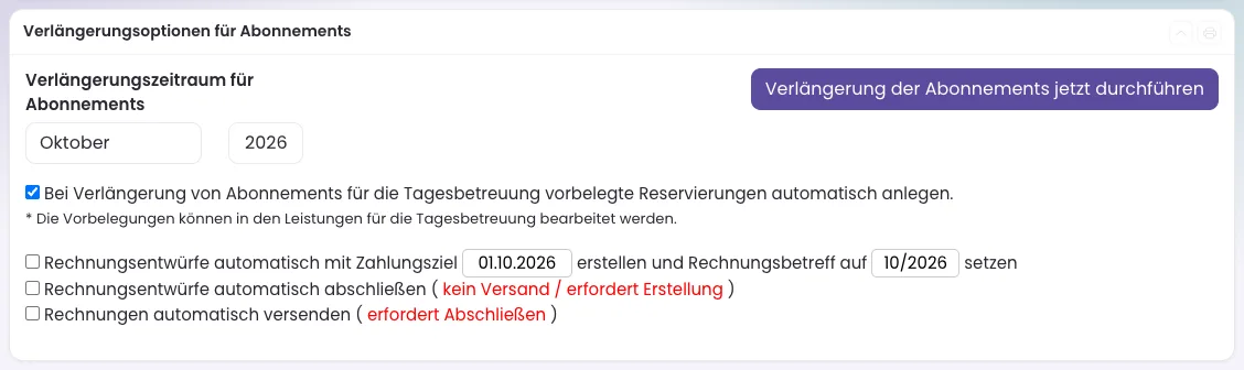Kasten Verlängerungsoptionen für Abonnements
