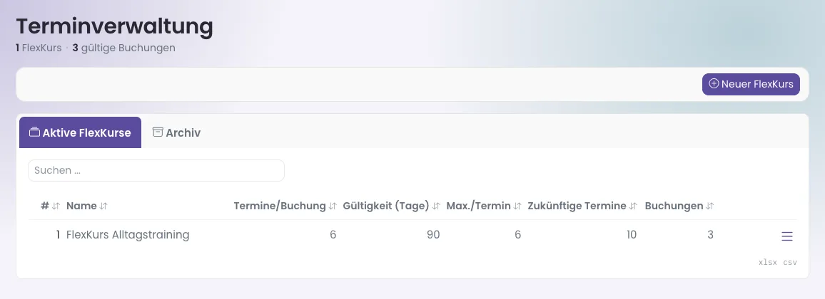 Liste der FlexKurse
