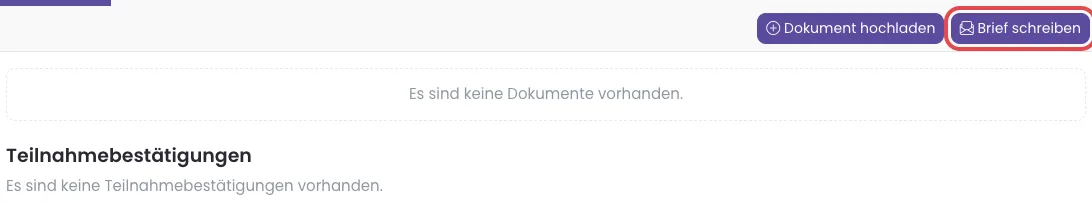 Reiter Dokumente in der Kontaktkartei mit dem Knopf Brief schreiben