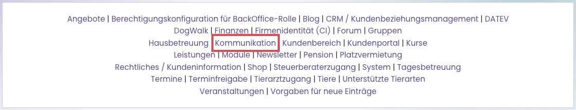 Sprungleiste der Einstellungen mit der Gruppe Kommunikation