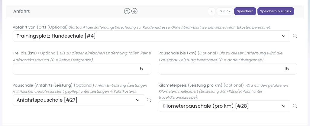 Abschnitt Anfahrt an einer Stundenbetreuungs-Leistung