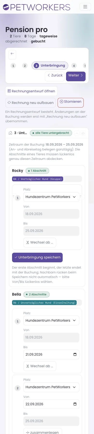 Schritt 3 der Maske auf dem Handy: Abschnitte als Karten untereinander