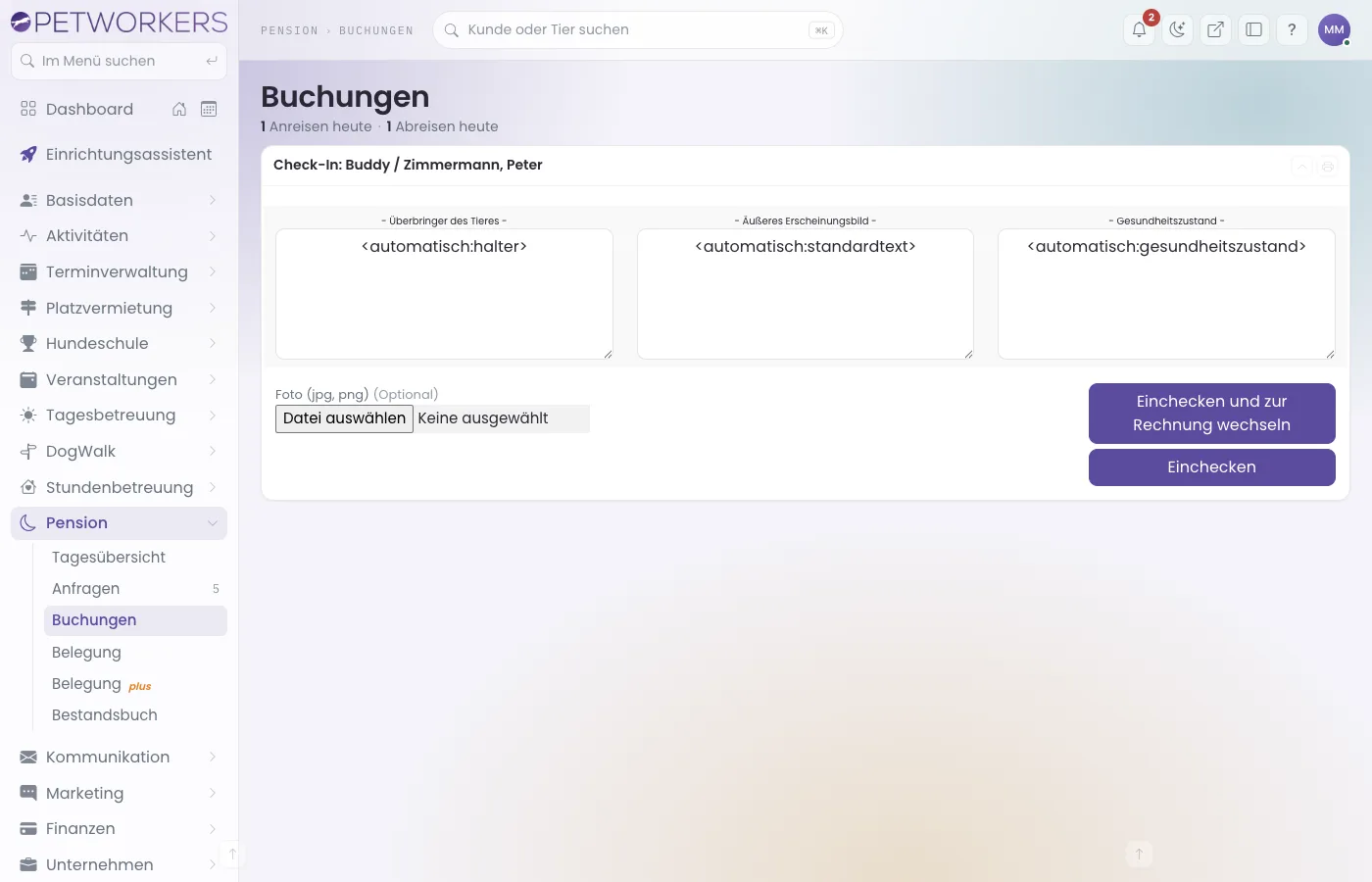 Check-in einer Pensionsbuchung