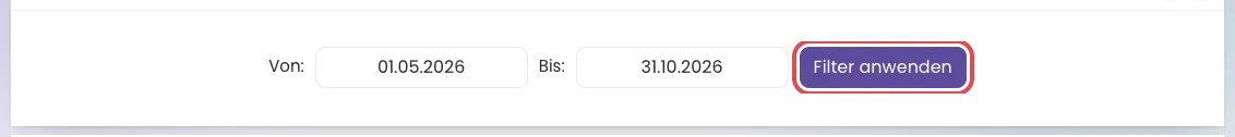 Der Filter des Bestandsbuchs mit dem markierten Knopf Filter anwenden