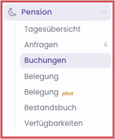 Das aufgeklappte Menü Pension mit seinen Unterpunkten