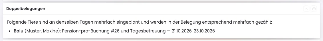 Der Kasten Doppelbelegungen unter Status