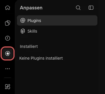 ChatGPT, linke Symbolleiste, das Symbol Plugins ist rot markiert