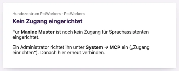 PetWorkers-Seite Kein Zugang eingerichtet