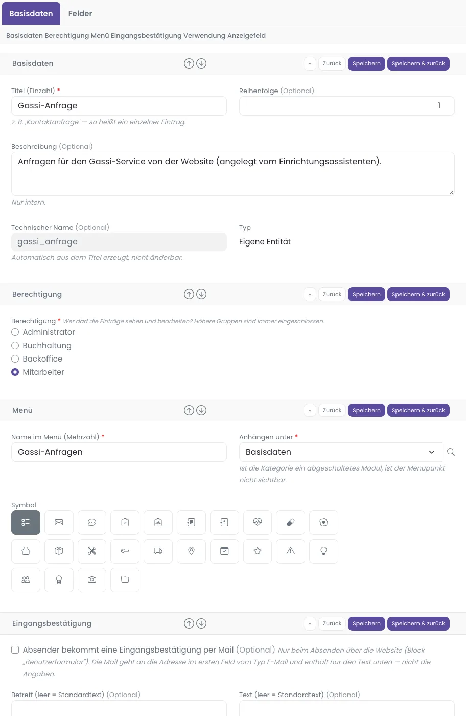Reiter Basisdaten einer eigenen Entität