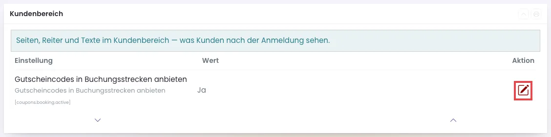 Einstellung Gutscheincodes in Buchungsstrecken anbieten