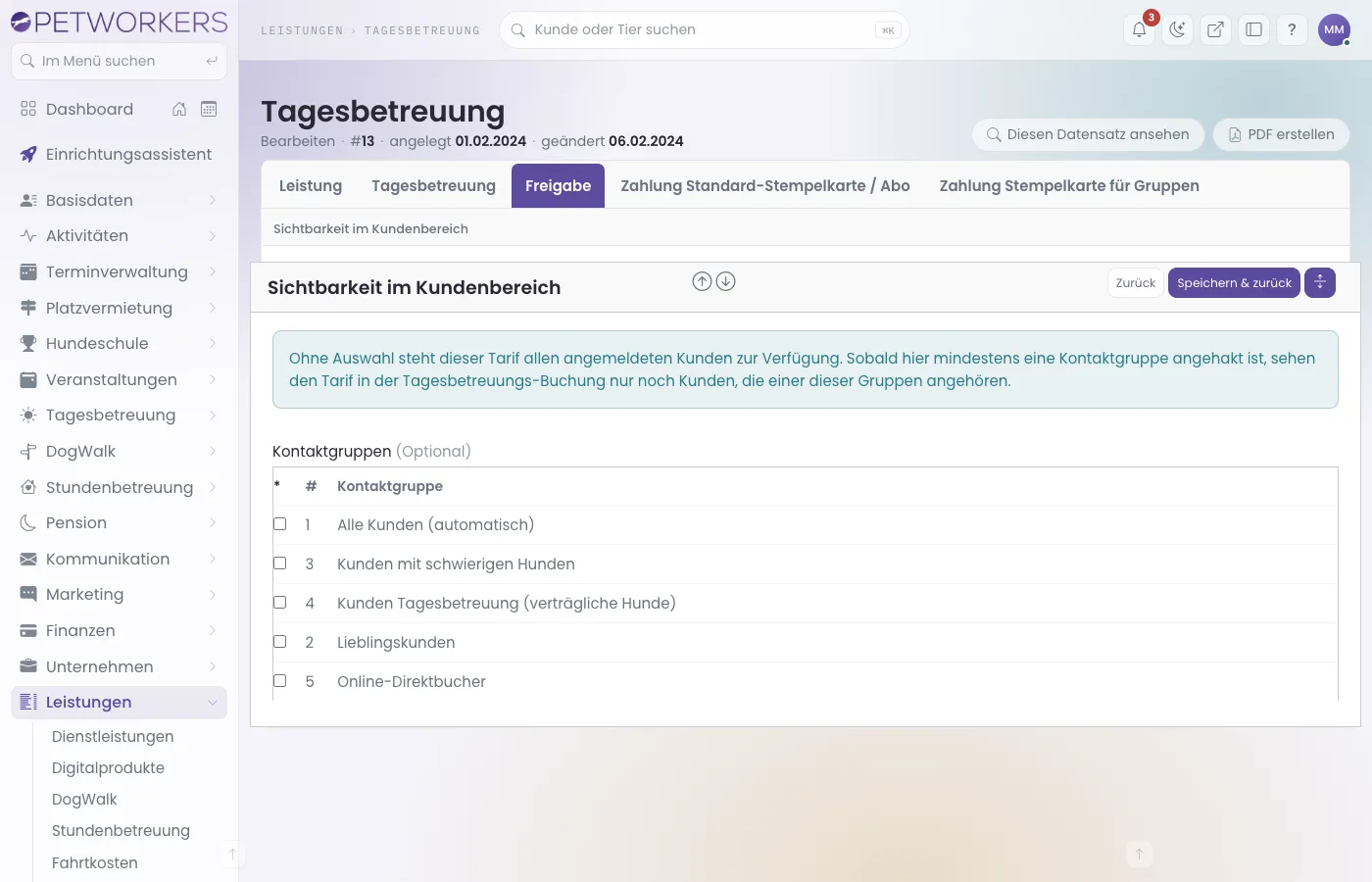 Reiter Freigabe einer Tagesbetreuungs-Leistung