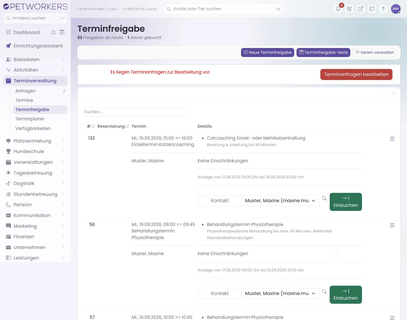Liste der Terminfreigaben