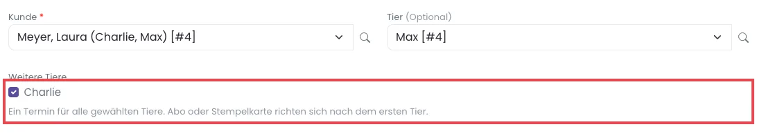 Feld Weitere Tiere unter Kunde und Tier mit einem angehakten zweiten Hund