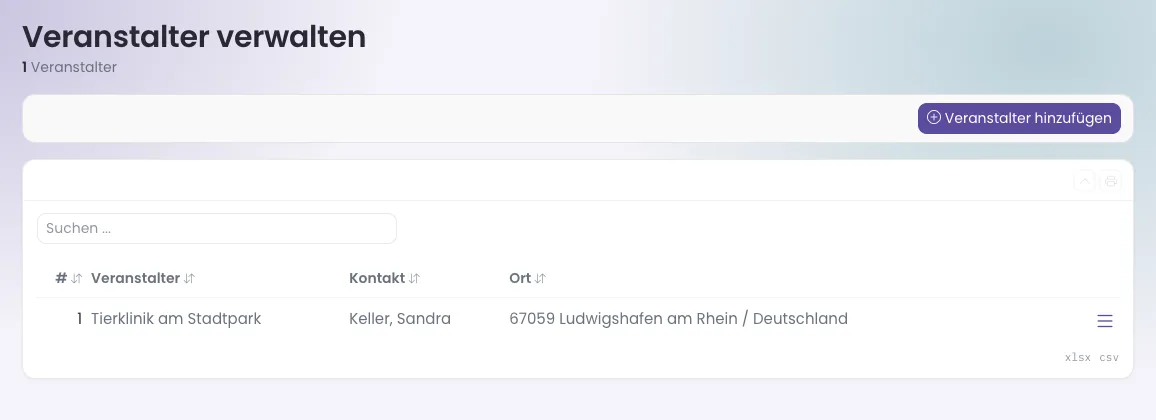 Liste der Veranstalter