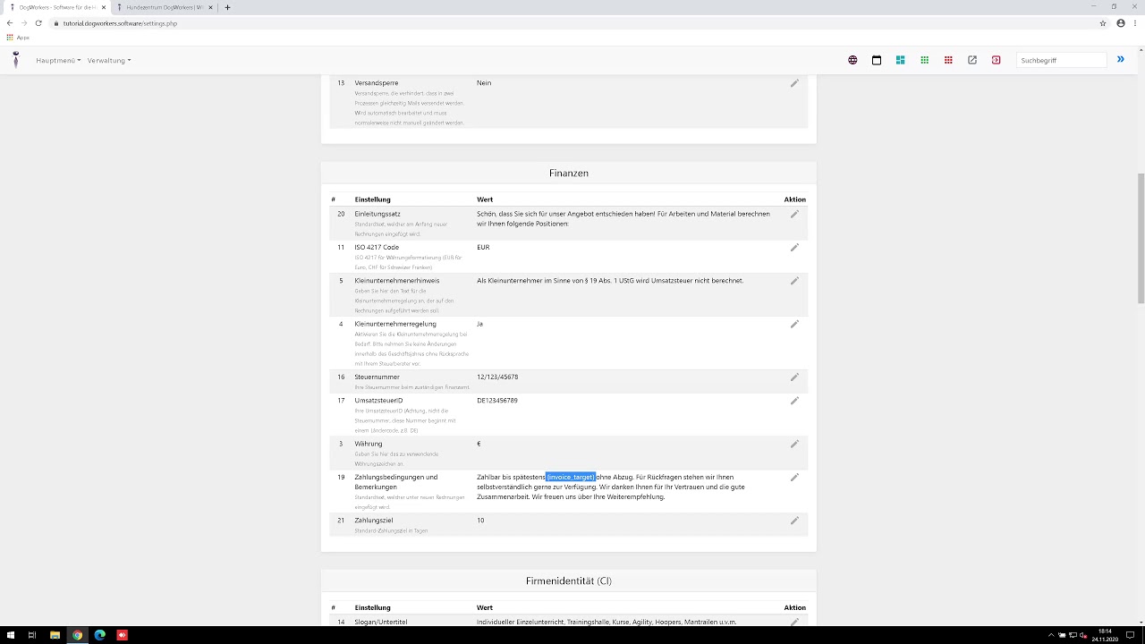 Tutorial 1: Einstellungen (Grundeinrichtung)