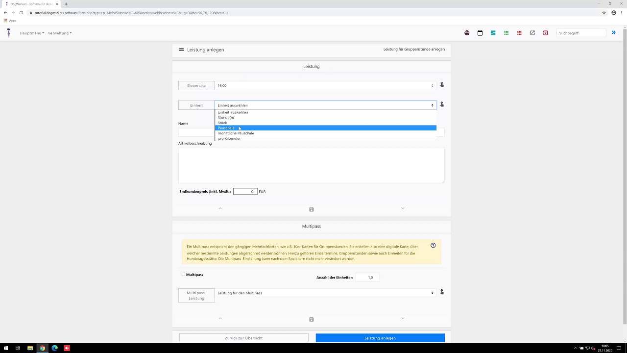 Tutorial 3: Leistungen, Stempelkarten & Abos